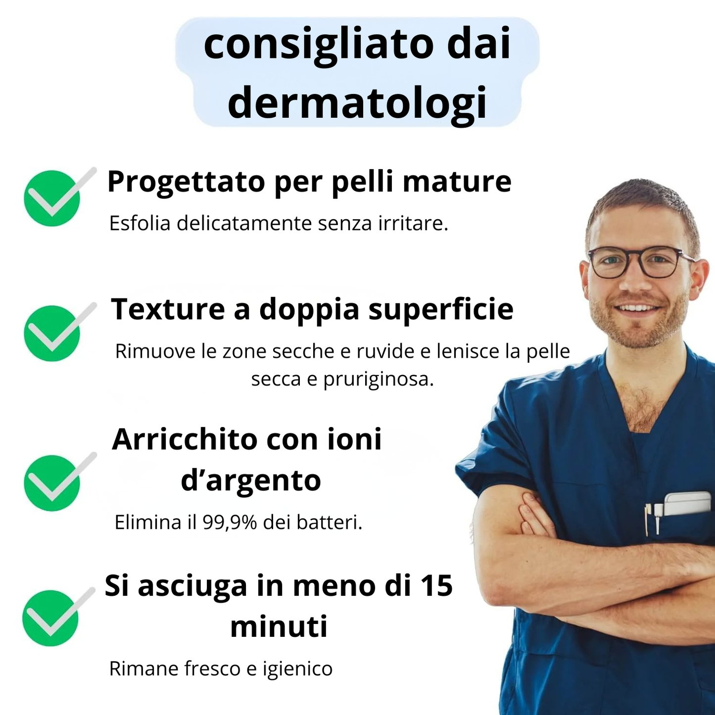 Asciugamano da doccia esfoliante antibatterico.